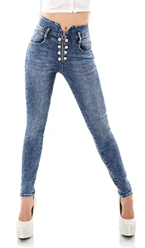 Label by Trendstylez Jeans Label by Trendstylez Damen Slim Fit High Waist Röhren Stretch Skinny Jeans Blue Washed D2108
