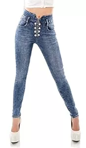 Label by Trendstylez Jeans Label by Trendstylez Damen Slim Fit High Waist Röhren Stretch Skinny Jeans Blue Washed D2108