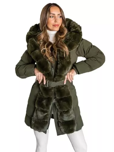 BOLF Mäntel BOLF Damen Winterjacke Parka Gefüttert mit Kunstfell Kapuze Wintermantel Lange Steppjacke Daunenjacke Puffermantel Sportjacke Warm Gefüttert Freizeit Outdoor Casual Style [D4D]