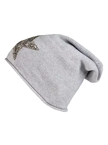 Cashmere Dreams Hüte & Mützen Cashmere Dreams Slouch-Beanie-Mütze mit Kaschmir - Hochwertige Strickmütze für Damen Mädchen - Hat - Pailletten Stern - One Size - Sommer Herbst und Winter Zwillingsherz