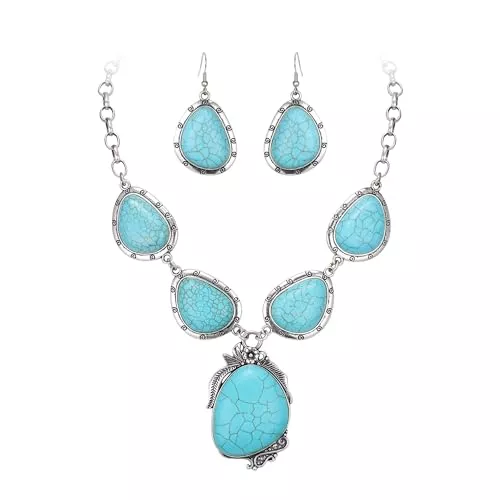 EVER FAITH Schmuck EVER FAITH Blau Türkis Schmuck-Set, Vintage-Stil Boho-Kostüm Statement Kragen Halskette baumeln Ohrringe Set für Damen