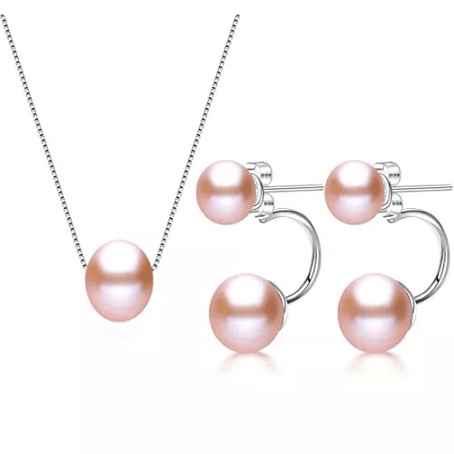 Kim Johanson Schmuck Kim Johanson Damen Perlen Schmuckset "Hailey" aus 925 Sterling Silber mit echten rosa Süßwasser Perlen Halskette & Ohrringe inkl. Schmuckbeutel