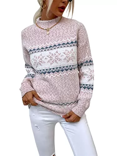 KANDEMY Pullover & Strickmode KANDEMY Damen Weihnachtspullover mit kleinem Stehkragen Christmas Pullover Warm Strickpullover mit Streifen Schneeflocken Winter Pullis für Frauen Oberteile Langarm