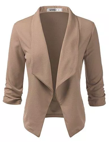 DOUBLJU Blazer Doublju Damenblazer mit Rüschen, Dreiviertel-Ärmel, offener Vorderseite, Übergröße