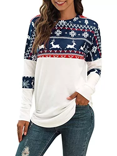YBENLOVER Pullover & Strickmode YBENLOVER Damen Weihnachten Sweatshirt Lustiges Xmas Langarm Tops Weihnachtspullover