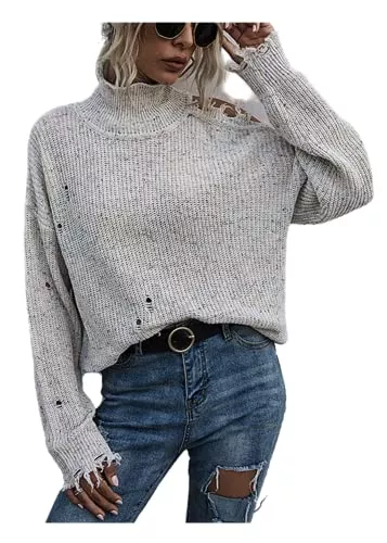 XinCDD Pullover & Strickmode Damen Strickpullover Schulterfreier zerrissener langärmeliger Strickpullover mit Stehkragen Casual Pullover Sweatshirt Pulli Elegant Jumper Shirts