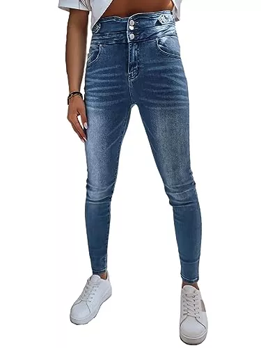 LEGRANCE Jeans LEGRANCE - Damen Jeans Hose | Damen Blau Jeanshose Knopfleiste | Slim-Fit Jeans Damen mit High Waist | Röhrenjeans mit Abrieb