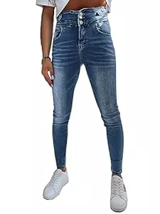 LEGRANCE Jeans LEGRANCE - Damen Jeans Hose | Damen Blau Jeanshose Knopfleiste | Slim-Fit Jeans Damen mit High Waist | Röhrenjeans mit Abrieb