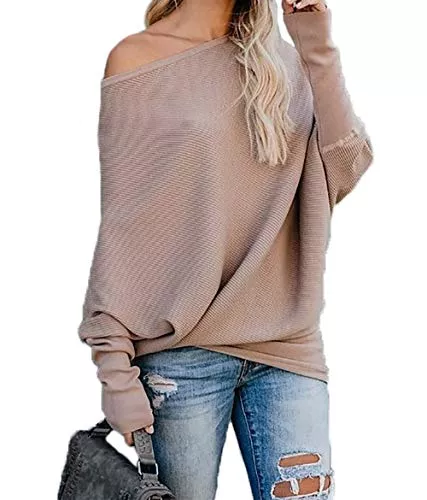 HZSONNE Pullover & Strickmode HZSONNE Damen Schulterfreier Pullover mit Fledermausärmeln