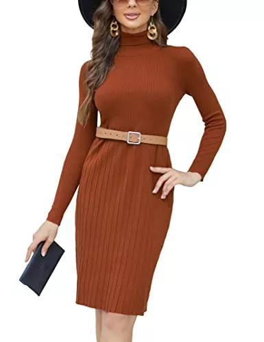 KOJOOIN Freizeit KOJOOIN Damen Strickkleid Pulloverkleid Rollkragen Midikleid Langarm Tunika Kleid Strickpullover Pullikleid Elegant Freizeitkleid (Verpackung MEHRWEG)