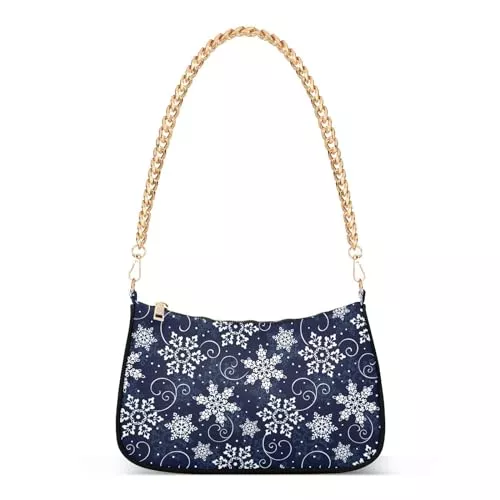 Mnsruu Taschen & Rucksäcke Mnsruu Crossbody Taschen für Frauen Weihnachten Weiß Schneeflocken Blau Xmas Umhängetasche Kleine Umhängetasche Crossbody Geldbörse Halbmond Hobo Handtaschen mit Kettenriemen, A949, Small