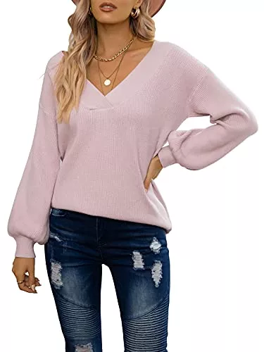 Vthereal Pullover & Strickmode Vthereal Damen Pullover Oversized V Ausschnitt Tops Strickpullover Casual Oberteil Pulli Frauen Sweatshirt für Winter