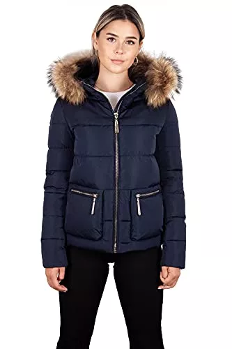 Grimada Jacken Grimada AUSVERKAUF Damen Winter Jacke Steppjacke Daunen Optik mit Echtfell Kapuze kurz