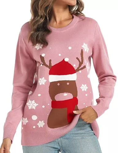 Sykooria Pullover & Strickmode Sykooria Pullover Damen Herren Strickpulli Weihnachten Ugly Christmas Sweater Rundhals Weihnachtspullover mit Schneemann Rentiermuster