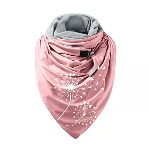Glücksvogel Schals & Tücher Schal Damen Winter mit Knopf Loop Schal Winterschal Dreiecksschal Button Knopf Dreieckstuch Löwenzahn Drucken Weich Warme Halstuch Baumwoll Damenschal Scarf Tuch Oversized Poncho Winter Xmas Gift