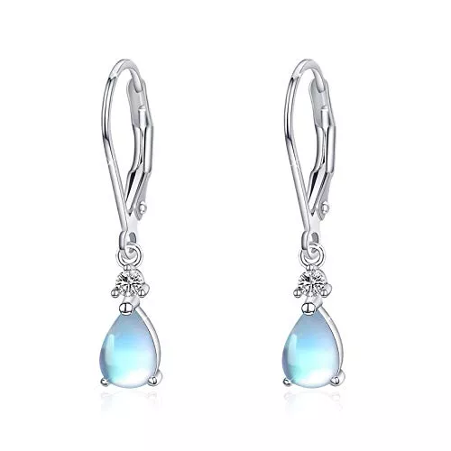 MEDWISE Schmuck Regenbogen Mondstein/Türkis/Opal/Bernstein Tropfen Ohrringe Edelsteine Ovale Lünette Set 925 Sterling Silber Leverback Creolen für Frauen Teen mit Schmuck Ohrringe Geschenkbox