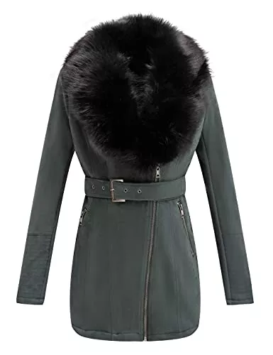 BELLIVERA Mäntel BELLIVERA Damen Lederjacke Winter Warm Moto Bikerjacke Wildleder Mantel mit Abnehmbarem Pelzkragen