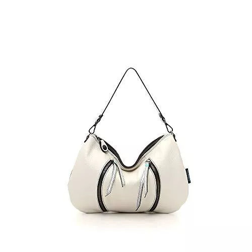 Gabs Taschen & Rucksäcke GABS GMoon Leder Schultertasche Gr.S Ruga BeGabs Zip+ Ruga Metal Black Creme + Silber 06580T1 X1655 F1074