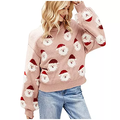 Generic Pullover & Strickmode Pullover Damen Leopard Strickpullover Langarm Rundhals Sweater Patchwork Sweatshirt Herbst Winter Elegant Pulli Warme Lose Blusen Oberteile Tops