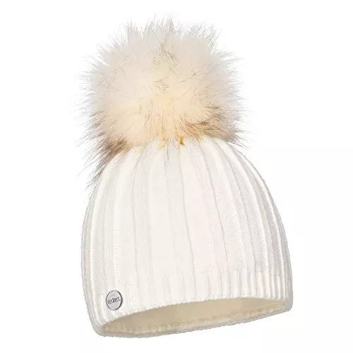 ELIMELI Hüte & Mützen ELIMELI® Kaschmir Mütze Damen Winter warme Strickmütze Wollmütze mit Kaschmir Wintermütze mit Kunstfell Bommel Slouch Strick Beanie Damen für Winter Bommelmütze Hergestellt in EU