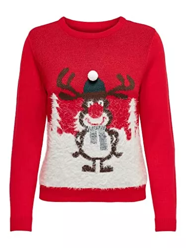 ONLY Pullover & Strickmode ONLY Women's ONLXMAS Winter L/S Box KNT Pullover Sweater, High Risk Red/Pattern:Cloud D/Slate Black/Ponderosa Pine, L (3er Pack)