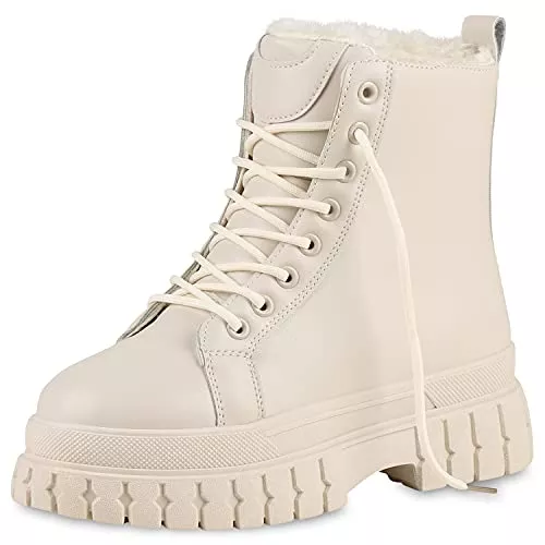 VAN HILL Stiefel VAN HILL Damen Stiefeletten Plateau Boots Warm Gefüttert mit Blockabsatz Profilsohle