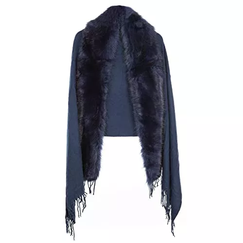 Colours & Beauty Schals & Tücher Colours & Beauty Wintermantel Damen mit Kunstfell | Umhang mit Kapuze | Poncho Damen Elegant | Warm Schal Damen | Mantel Damen | Kapuzenschal | Pelzmantel Damen | Cape Frauen