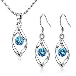 Zolkamery Schmuck Zolkamery Schmuckset Silber 925 Damen, 925 Sterling Silber Twist Halskette &amp; Ohrringe Ohrhänger Set, Haken Damen Schmuck Set Silberkette &amp; Ohrringe Hängend mit AAAAA Zirkonia für Mädchen Frauen