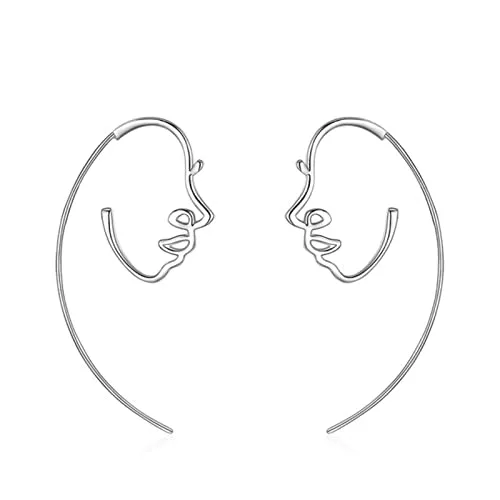 LAYCHEN Schmuck LAYCHEN 925 Sterling Silber Astract Menschliches Gesicht Creolen Mode Elegante Linie Ohr Für Frauen Mädchen Edlen Schmuck Arete