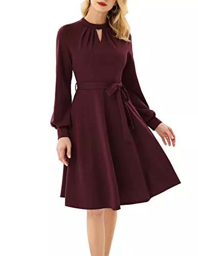 GRACE KARIN Cocktail GRACE KARIN Damen Vintage Cocktailkleid Langarm/Kurzarm Festliches Kleider Stehkragen A-Line Swing Knielang Party Kleid