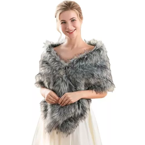 Handcess Schals & Tücher Handcess Frauen 1920 Braut Hochzeit Kunstpelz Schal Wrap Braut Pelz Schal Stola Fur Wraps und Tücher für Frauen