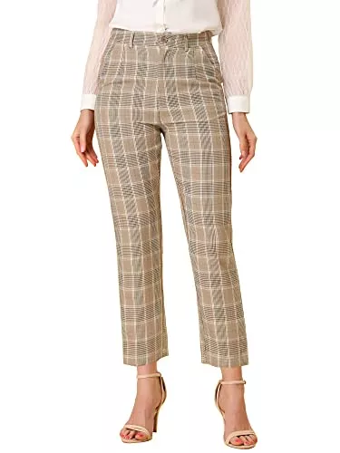 Allegra K Hosen Allegra K Damen High Waist Elastisch Button Karo Capri Hose Khaki M