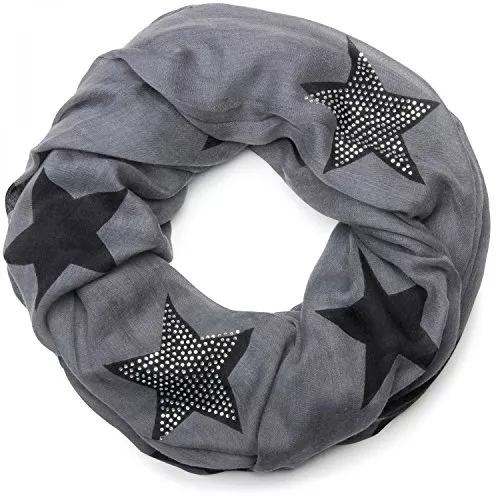 styleBREAKER Schals & Tücher styleBREAKER Loop Schal mit Sterne Muster und edler Strass Applikation, Schlauchschal, Tuch, Damen 01018086