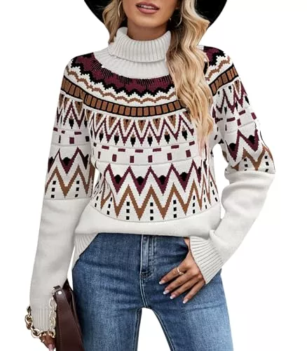 Wantonfy Pullover & Strickmode Wantonfy Damen Pullover Rollkragenpullover Langarm Strickpullover Weihnachtspullover Rundhalsausschnitt Casual Lose Pulli Pullover Damen Winter Oberteile