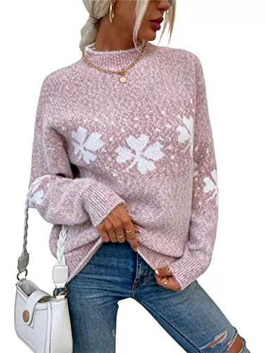KANDEMY Pullover & Strickmode KANDEMY Damen Weihnachtspullover mit kleinem Stehkragen Christmas Pullover Warm Strickpullover mit Streifen Schneeflocken Winter Pullis für Frauen Oberteile Langarm