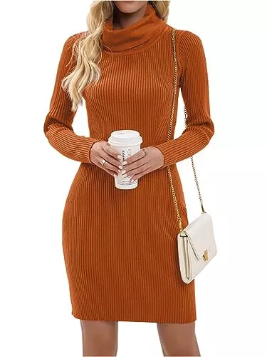 Imuedaen Freizeit Imuedaen Strickkleid Damen Rollkragen Elegant Langarm Tunika Pullikleid Lang Strickpullover Minikleid Pullover für Herbst Winter