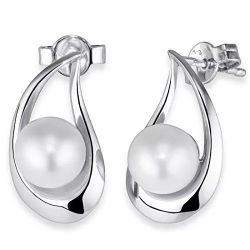 Matthias Wagner Schmuck MATERIA Damen Ohrstecker Perlen Silber 925 Ohrringe Stecker lang rhodiniert mit Geschenk-Box | Made in Germany #SO-53