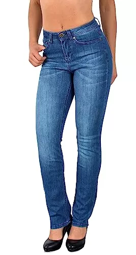 ESRA Jeans ESRA Damen Jeans Hose Damen Jeanshose gerader Schnitt Straight-Fit Jeans Damen High Waist bis Übergröße Große Größen G600