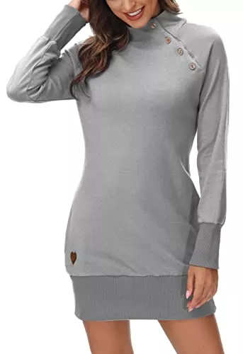 DOTIN Pullover & Strickmode DOTIN Damen Sweatkleid Langarm Sweatshirt Hoodie Kleid Lange Pullover Outwear Jumper Tops Kapuzenpulli