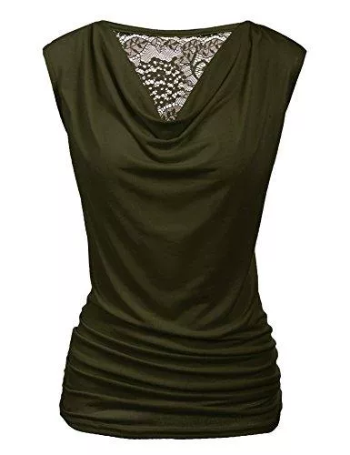 Zeagoo Ärmellose Blusen Zeagoo Damen Tank-Top, gerüscht, Wasserfallkragen, ärmellos, Stretch, Bluse mit seitlichem Raffung