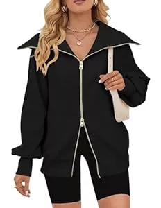 MEROKEETY Pullover & Strickmode MEROKEETY Damen 2023 Langarm Zip Up Sweatshirt Revers Gerippt Y2K Trendy Jacke mit Taschen
