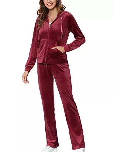 MessBebe Kostüme MessBebe Trainingsanzug Damen Hausanzug Set Jogginganzug Velours Sportanzug Freizeitanzug 2 Teilig Kapuzenjacke Langarm Zipper Lange Sporthose für Frühling