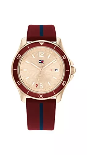 Tommy Hilfiger Uhren Tommy Hilfiger Analog Quarzuhr für Damen mit Burgundrrotes Silikonarmband - 1782510