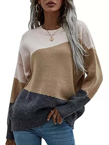 ASOMI Pullover & Strickmode ASOMI Strickpullover Damen Gestreift Rundhals: Elegant Rollkragen Kariert Pullover Pulli Warm Herbst Strickpulli Lässig Farbblock Winterpullover Langarm Mode Übergangspullover