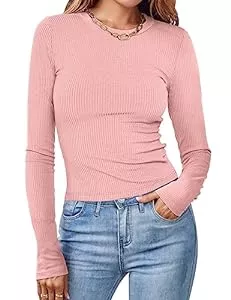 MEROKEETY Pullover & Strickmode MEROKEETY Damen Langarm Slim Fit Crop Shirt Rippstrick Tops Casual Rundhals Y2K Tees