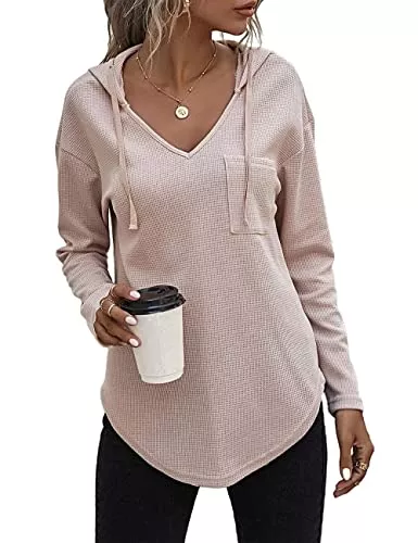 Cuptacc Kapuzenpullover Cuptacc Pullover Damen Hoodie Langarm V Ausschnitt Pullover Sweatshirt Kapuzenpullover Einfarbig Drawstring Top