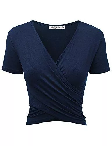 Lock and Love Kurzarmblusen Lock and Love Damen Premium Kurz/Langarm Tiefer V-Ausschnitt Slim Fit Cross Wrap Crop Top Shirt - Made in USA