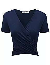 Lock and Love Kurzarmblusen Lock and Love Damen Premium Kurz/Langarm Tiefer V-Ausschnitt Slim Fit Cross Wrap Crop Top Shirt - Made in USA
