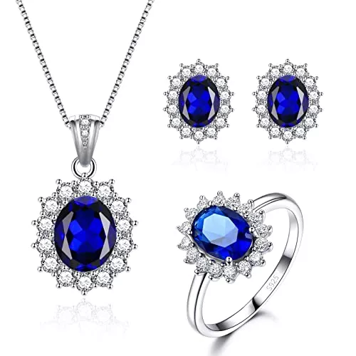 Cangall Schmuck Cangall Silber Damen Schmuck Set, 925 Sterling Silber Halskette Ohrringe Ring Set, Silber Prinzessin Diana Schmuckset mit AAAAA Zirkonia, Silber Luxus Hochzeit Schmuck Set, Geschenk zum Geburtstag