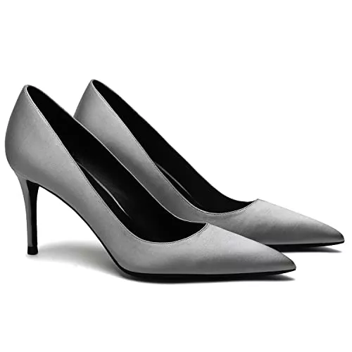MOOMMO High Heels MOOMMO Damen Klassische High Heels Pumps Spitz Slip On 8cm Stiletto Damenschuhe Satin Absatzschuhe Abendschuhe Hochzeit Büro Arbeitsschuhe Prom Party Hochzeit Kitten Heels Pumps Sexy Größe 34-46 EU